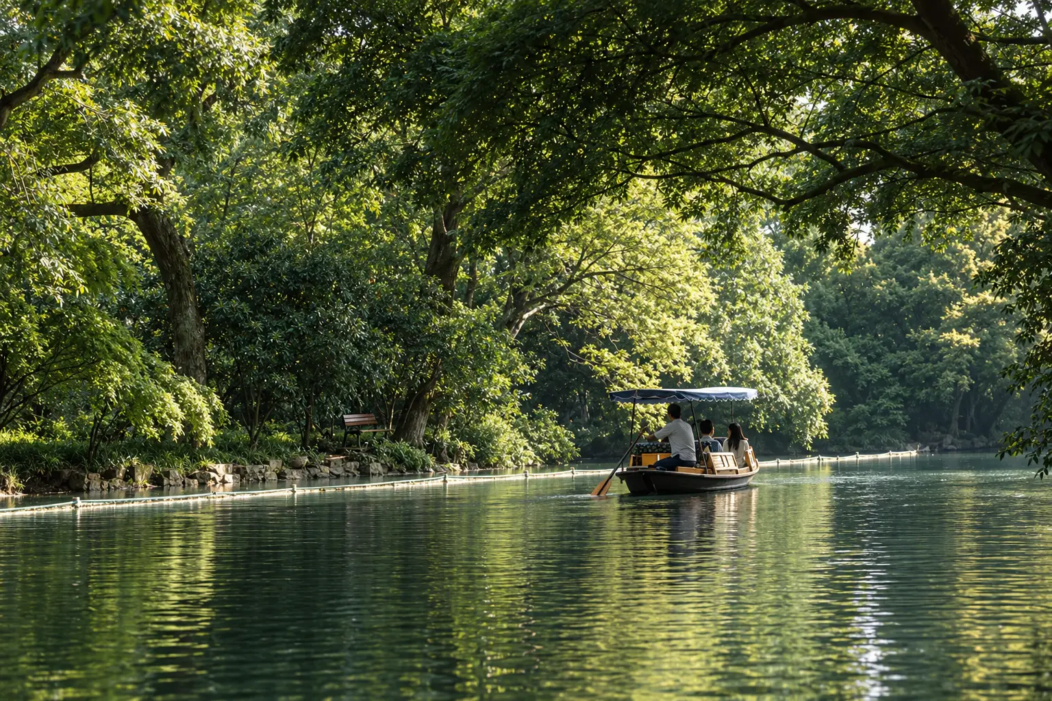 A traditional private boat on West Lake in Hangzhou